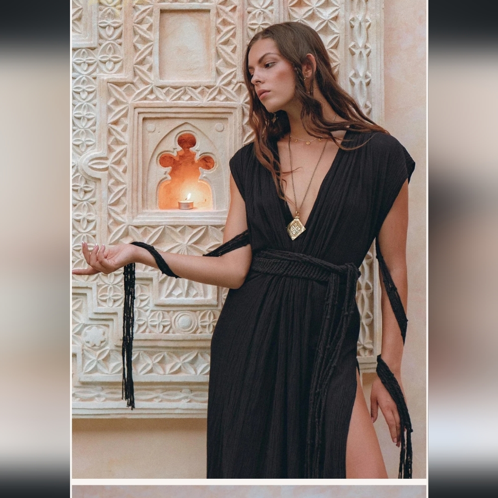 Black Goddess Macrame Maxi Dress by Aya Sacred Wear, Size Small